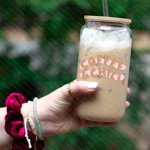 16oz Iced Coffee Glass Cup with Bamboo Lid & Straw #100189