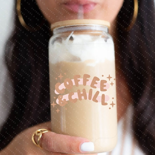 16oz Iced Coffee Glass Cup with Bamboo Lid & Straw #100189