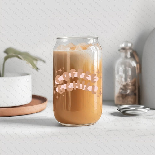 16oz Iced Coffee Glass Cup with Bamboo Lid & Straw #100189