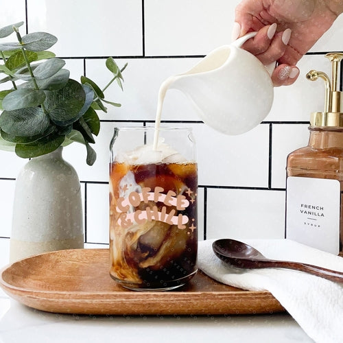 16oz Iced Coffee Glass Cup with Bamboo Lid & Straw #100189