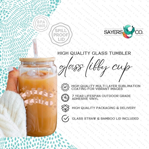 16oz Iced Coffee Glass Cup with Bamboo Lid & Straw #100189