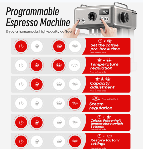 PSH10Plus-WH  20Bar Semi-Automatic Coffee Maker-Cold/Hot Brew with